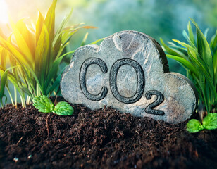 Carbon farming decoration - CO2 in the ground with grass and plants