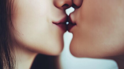 Obraz premium Close up of a daughter giving her mother a kiss, simple composition with ample copy space.