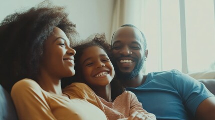 Obraz premium Cheerful family spending time together at home, minimal background focusing on their happiness and togetherness.