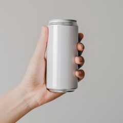 An anonymous hand holds a beverage can against a light background, embodying clean design and highlighting the everyday simplicity of modern products.