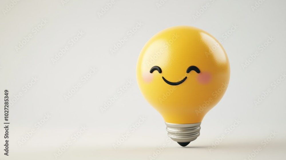 Poster a smiling yellow lightbulb on a white background