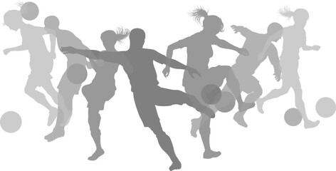 Silhouette soccer football player set. Active sports people healthy players fitness silhouettes concept.