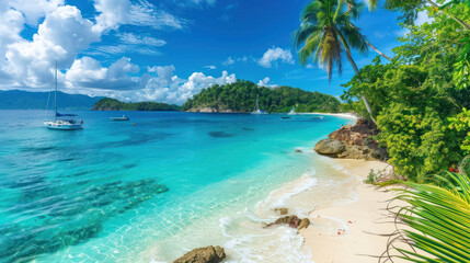 Fototapeta premium A New Year travel package to a tropical island with private beaches, yacht parties, and personalized holiday experiences