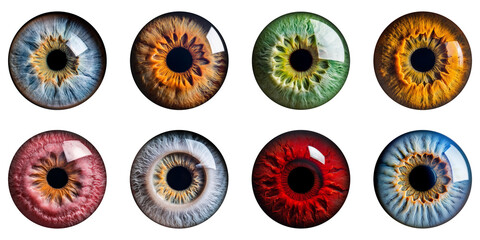 Set Of Colorful Iris Of Human Eyes Isolated On Transparent Background