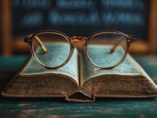 a pair of glasses on an open book

