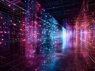 Fototapeta premium Digital Art Installation Representing the Beauty and Complexity of Global Communications Networks