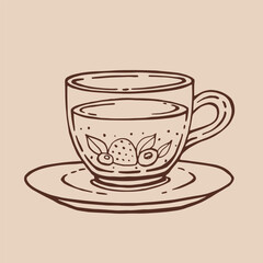 Cup of tea with berries. Hand drawn vector illustration in outline style.