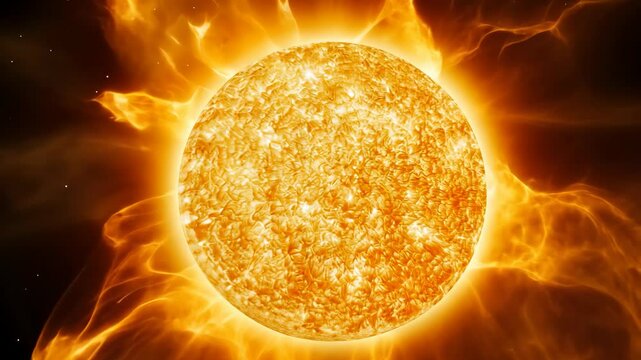 A close-up of the Sun, showing its fiery surface and the intense energy it radiates