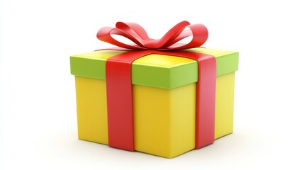 Yellow Gift Box with Green Top and Red Bow