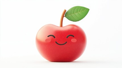 A Smiling Red Apple with a Green Leaf