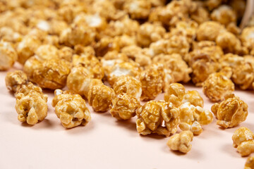 Sweet caramelized popcorn close up