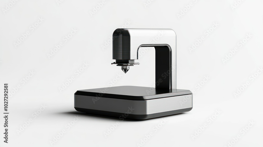 Poster a silver and black 3d printer with a nozzle pointing down