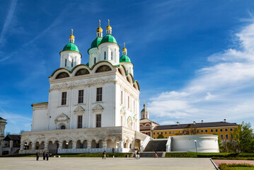 Assumption Cathedral with a frontal place in the Astrakhan Kremlin on a spring morning. Astrakhan,...