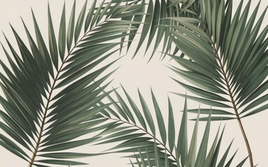 Obraz premium Palm leaf pattern. Close-up of palm leaves in a symmetrical pattern, featuring a minimalistic background. This pattern is perfect for a tropical aesthetic.