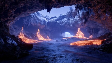 Fototapeta premium Mesmerizing Enchanted Underground Cavern Landscape with Glowing Formations