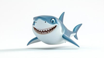 A Cartoon Shark With Blue Fins Smiling Against a White Background