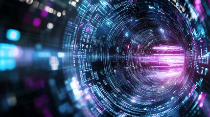 Obraz premium Futuristic digital abstract background with glowing lights and data streams, illustrating technology and innovation concepts.