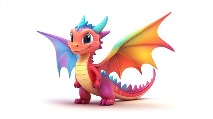 A Colorful, Cartoon Dragon With Outstretched Wings