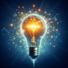 Creative light bulb abstract on glowing blue background generative AI