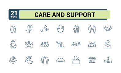 Love, care, support, friendship icon set. Love icon pack. Editable stroke outline icons and vector illustration. Pixel perfect.