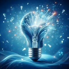 Creative light bulb abstract on glowing blue background generative AI