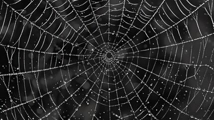 Obraz premium A spider web covered in dewdrops.