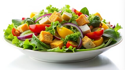A refreshing salad featuring crisp lettuce and crunchy croutons, perfect for a light meal or side dish, bursting with flavor and color. Enjoy fresh bites!