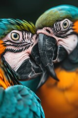 Obraz premium Parrot engaging with reflection in mirror toy at play area