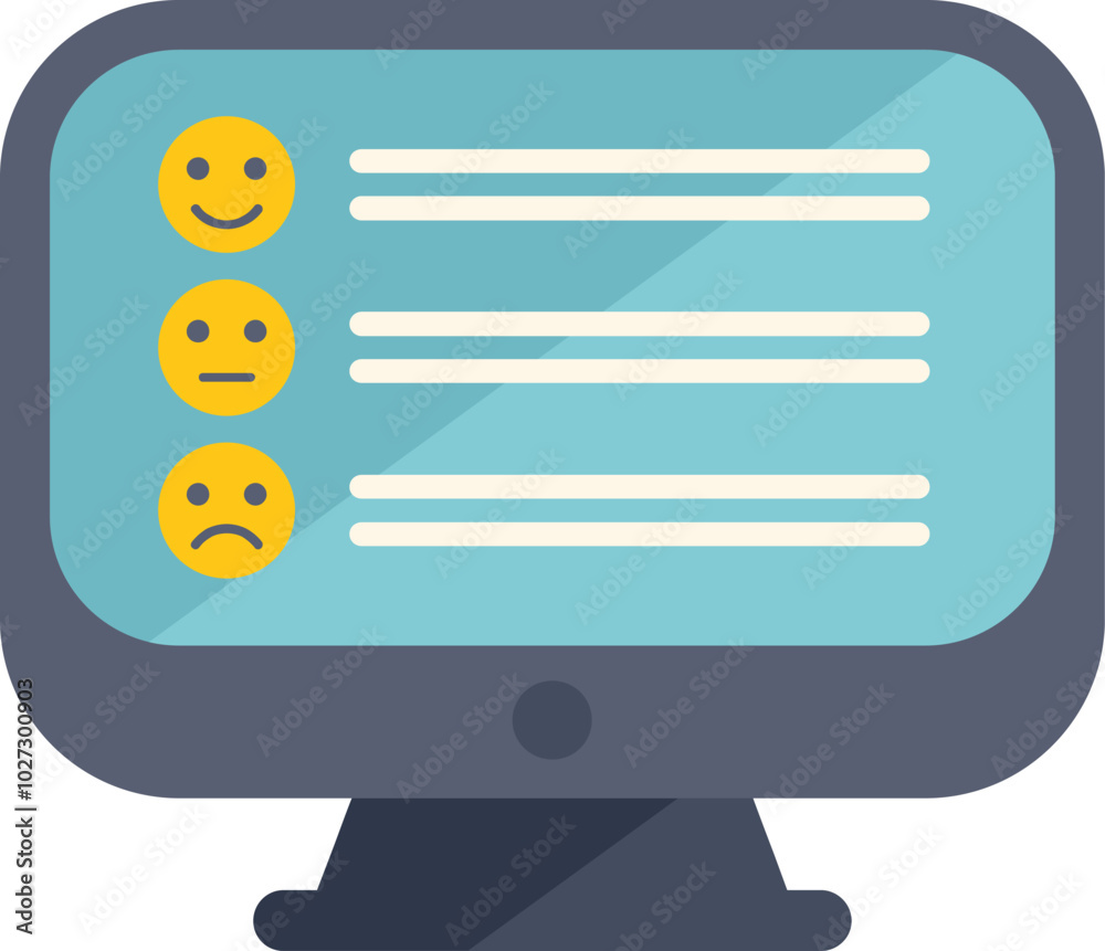 Poster computer screen displaying an online survey with emojis representing different levels of satisfactio