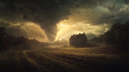 Fototapeta premium Dramatic Farmhouse Sunset in a Storm-Swept Landscape