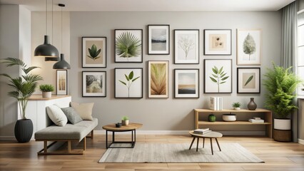 A sleek gallery wall mockup featuring thin black frames for a modern minimalist aesthetic, perfect for showcasing artistic inspiration in your creative space.