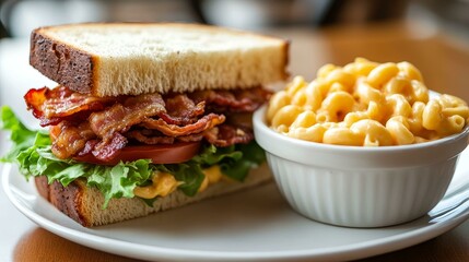 Indulge in a Delectable Bacon Sandwich with Creamy Macaroni Cheese - A Comfort Food Delight