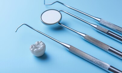 Sterile Dental Equipment with Tooth Model for Oral Health. Generative AI