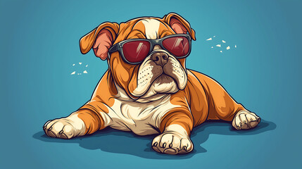Naklejka premium Cool Bulldog Puppy Wearing Sunglasses