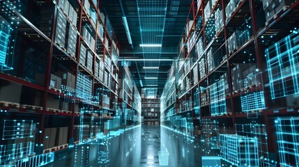 Futuristic Warehouse Automation and Intelligent Supply Chain Management Concept