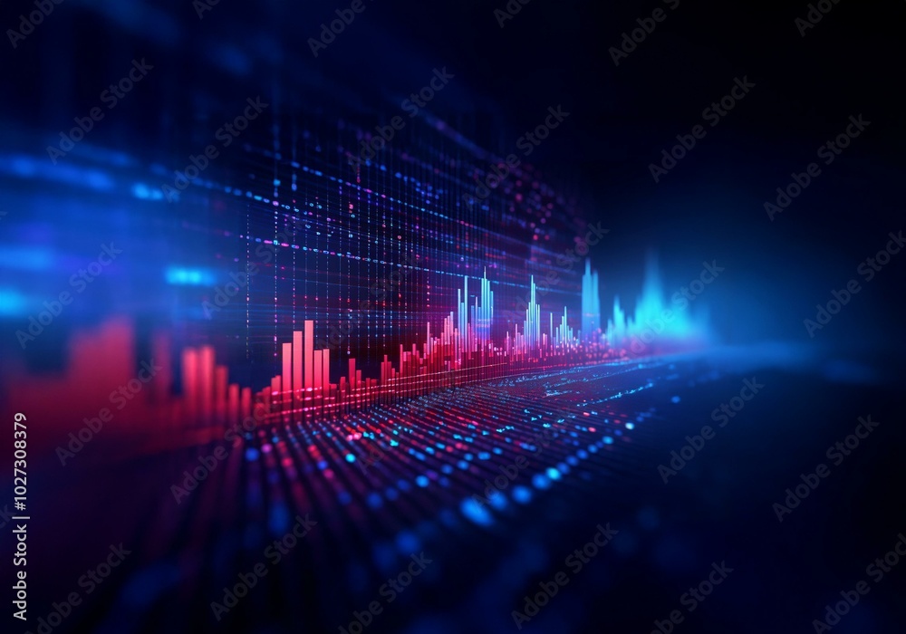 Aufkleber Abstract glowing lines and dots form a digital landscape with a vibrant color scheme.