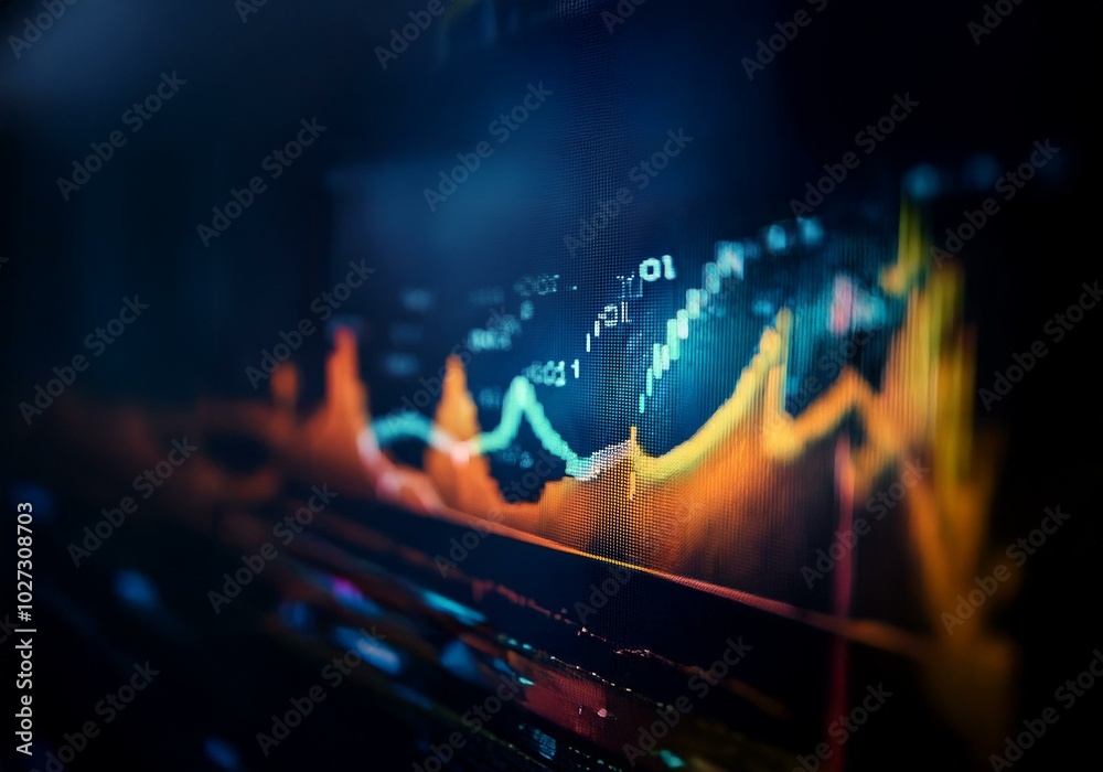 Aufkleber a close-up of a screen displaying a bright blue and orange graph.