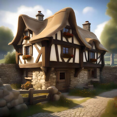Medieval Style House with walkway in front 