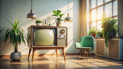 A vintage 3D television stands alone against a white backdrop, ideal for urban exploration photography, showcasing retro design and timeless charm in modern settings.