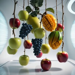 different fruits flying