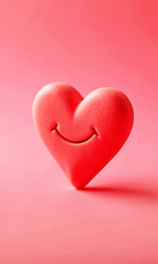 Smiling Heart Symbol on Pink Background. A vibrant red heart with a subtle smile. The heart exudes positivity and warmth, symbolizing love, happiness, and joy.