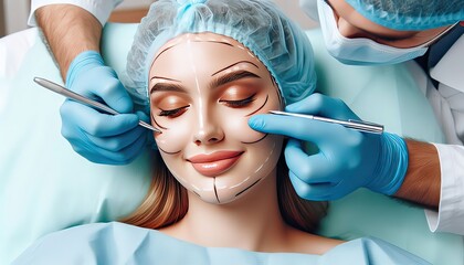 Surgeon Marking Face for Plastic Surgery.