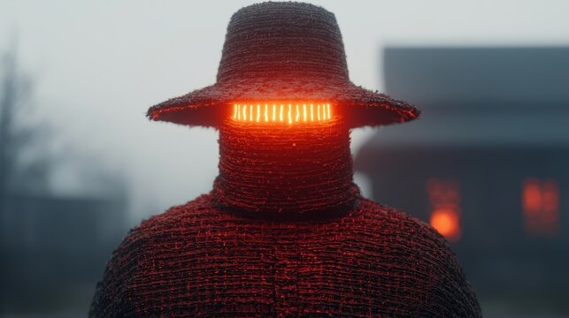 Mysterious Figure in Fog with Glowing Eyes