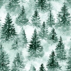 Fototapeta premium Watercolor Winter Forest Seamless Pattern.