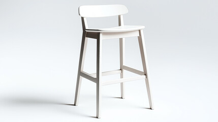 Minimalist white wooden bar stool with a simple and modern design on a plain background, featuring a curved backrest and four legs.