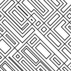 Abstract, monochrome, geometric template for web page, texture, map, poster, fabric, textile. Graphic repetitive black and white line design.