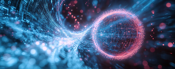 Fototapeta premium Futuristic Data Flow Connecting to a Luminous Digital Core