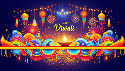 Festive Diwali Lamps and Rangoli