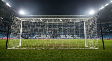 Fototapeta premium Empty Soccer Goal in Stadium