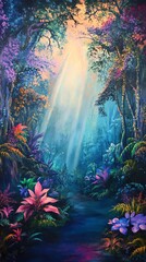 Ethereal forests adorned with luminescent flora, magical creatures thriving in harmony, conservation symbolized in vibrant colors